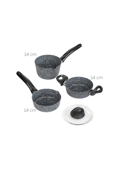 Porsima 4399 4 Parça Kaçerola Sosluk Sütlük Mini Granit Tencere Sahan Seti Gri 14cm Gri