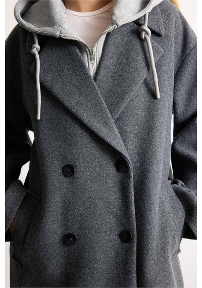 Defacto Overshirt Fit Kapüşonlu Kruvaze Düğmeli Kaşe Kaban I2831ax26wnar229 Antrasit-ar229