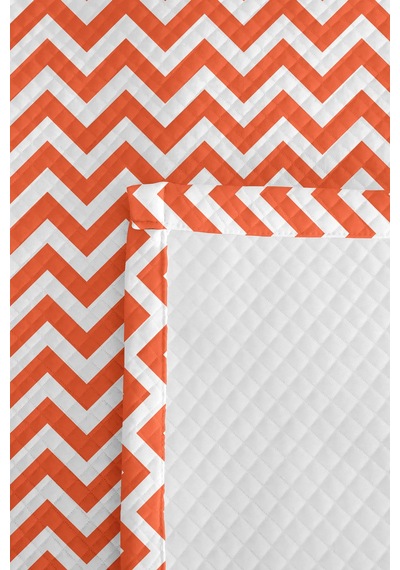 Turuncu Zigzag Geometrik Genç Odası Tek Kişilik Pike Takımı - Modern Chevron 160x220 Cm Yatak Örtüsü Mumlu Duman Kıyımı