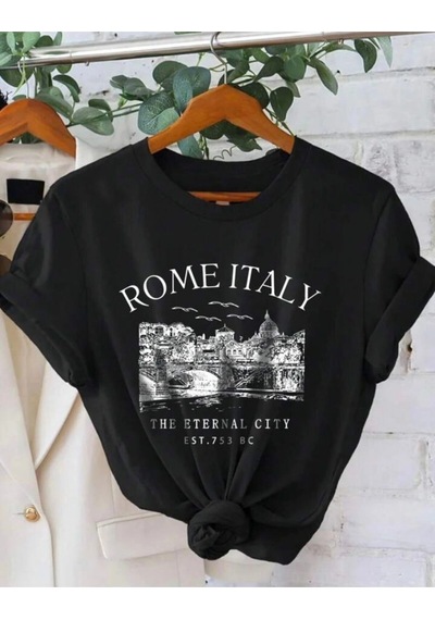 Startmore Rome Italy Desen Baskılı Basic Siyah