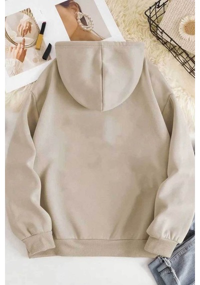 Medinenur Panda Baskılı Kapüşonlu Sweatshirt Bej