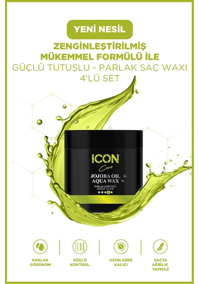 Iconcare Jojoba Oil Aqua Wax Güçlü Tutuş Parlak Görünüm Saç Waxı 4'lü Set 150 Ml