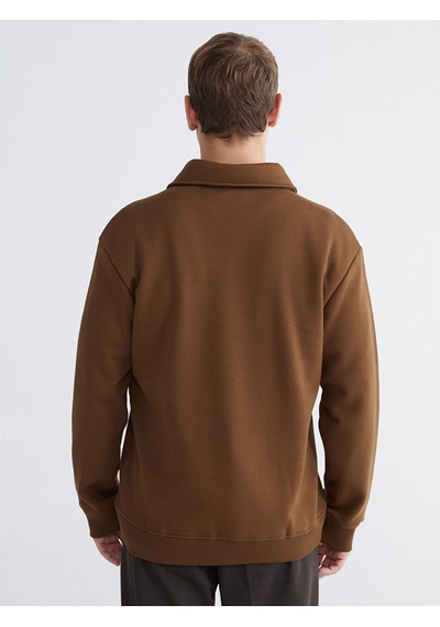 Lcw Vision Kahverengi Polo Yaka Erkek Kalın Sweatshirt