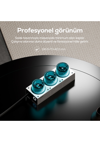 Masaüstü Priz Hızlı Şarj İstasyonu 7 İn 1 3x 4000w Ac, 140w 3xusb-c, 1 Usb-a, 100w Kablo X6424