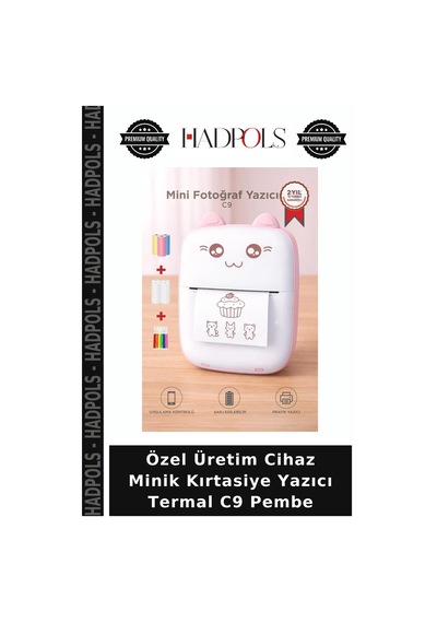 Özel Üretim Cihaz Minik Kırtasiye Yazıcı Termal C9 Pembe