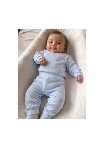H&c Coolboy H&c %100 Pamuk Jakarlı Kuzu Desenli Bebek Tek Alt Pantolon 0-36 Ay mavi