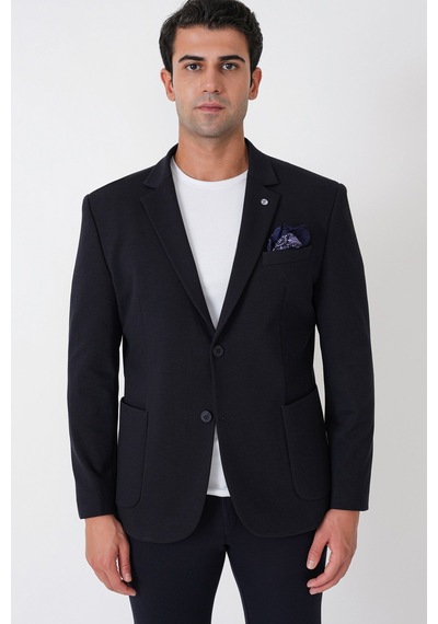 Slim Fit Torba Cep Esnek Tencel Kumaş Lacivert Ceket C 751