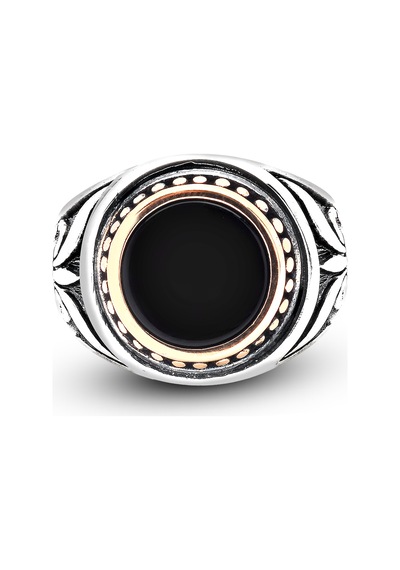 Kuyumcudukkanı Akik Renk Taşlı Üstü Bronz Parçalı Elyapımı Gümüş Erkek Yüzük-60013-w-blk 27 Beyaz