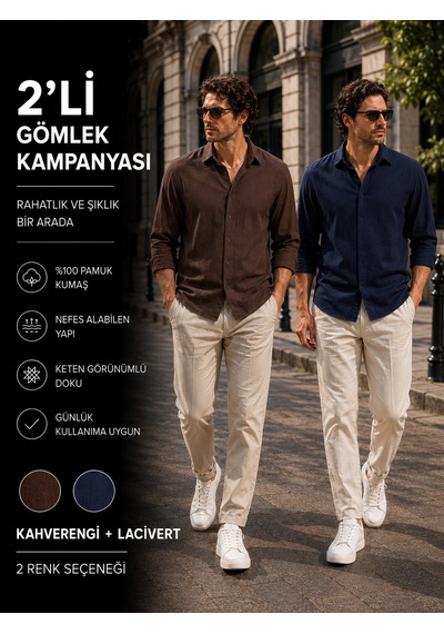Danger 2'li Erkek Pamuklu Keten Görünümlü Gömlek Kahverengi - Lacivert %100 Pamuk Rahat Kalıp Yazlık Gömlek 1683 Danger 2'li Erkek Pamuklu Keten Görünümlü Gömlek Kahverengi - Lacivert %100 Pamuk Rahat Kalıp Yazlık Gömlek 1683