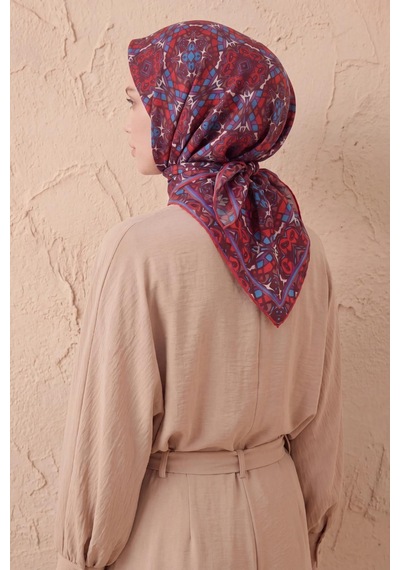 Silk Home Soft Eşarp Geometrik Bordo 90x90 Çok Renkli