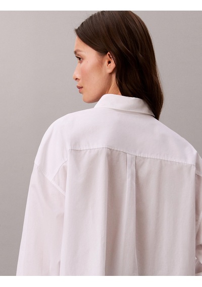 Calvin Klein Pamuklu Poplin Kısa Kesim Dokuma Kadın Beyaz Gömlek Lv047f148g-yaa Beyaz