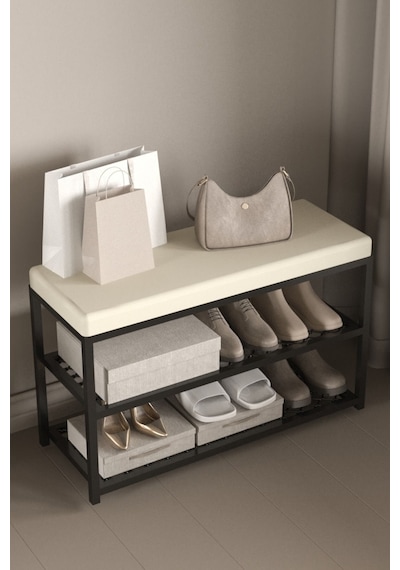 Aju Ayakkabılık Puflu Süngerli Oturaklı Metal Ayakkabı Rafı Modern Vestiyer Baklavalı Metal Tasarım Benc Krem Aju Ayakkabılık Puflu Süngerli Oturaklı Metal Ayakkabı Rafı Modern Vestiyer Baklavalı Metal Tasarım Benc Krem