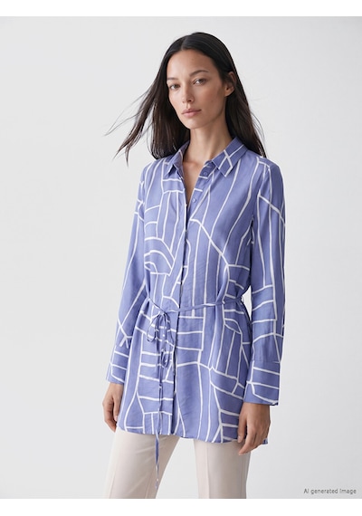 Lcw Everyday Mor Beli Kuşaklı Desenli Kadın Gömlek Tunik