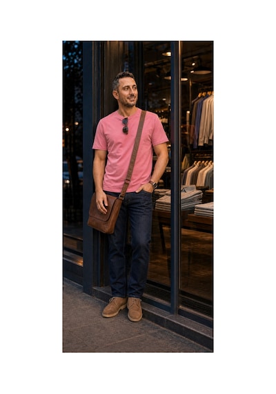 Modi Green Unisex Regular Fit Süprem Sıfır Yaka Kısa Kollu Tişört - Pembe