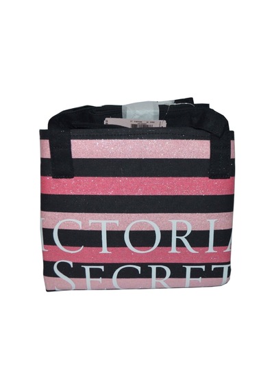 Victoria's Secret Vs Simli Siyah Pembe Çizgili Askılı Duffle Carryall Tote Siyah