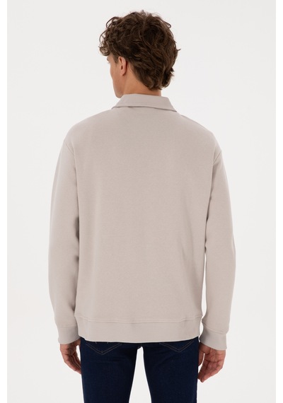 U.S. Polo Assn. Erkek Regular Fit Yarım Fermuarlı Şardonlu Taş Basic Sweatshirt 50313783-VR049