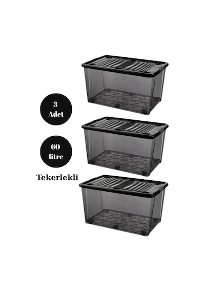 60 Litre 3 Adet Saklama Kutusu Düzenleme Siyah