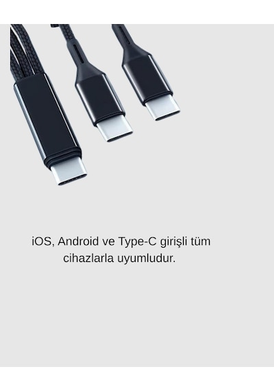 3 Ü 1 Arada Hızlı Şarj Kablosu İos Android Type-c Uyumlu Ve Dayanıklı 16745726