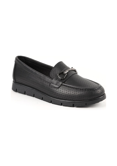 Libero L076.2500-1 Lazer Kesim Metal Tokalı Esnek Kalın Eva Taban Kadın Loafer Siyah