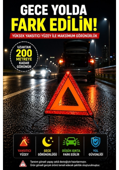 1 Adet Katlanabilir Üçgen Acil Durum Reflektörü Metal Ayaklı Taşıma Kutulu Araç Uyarı Üçgeni Kırmızı