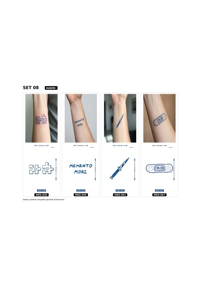 Minimal 5 Cm Yarı Kalıcı Geçici Dövme 4 Adet Birden Aylık Mini Set 8