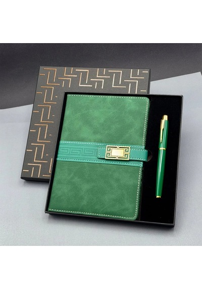 Şık Hediyelik Defter Kalem Seti Yeşil 22x20 Cm Çok Renkli