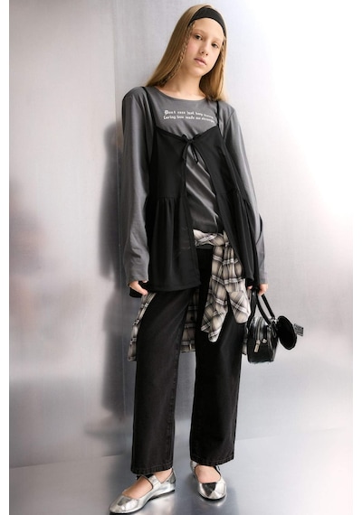 Defacto Kız Çocuk Loose Fit Bisiklet Yaka Baskılı Uzun Kollu Tişört G1083a825auar58 Antrasit Defacto Kız Çocuk Loose Fit Bisiklet Yaka Baskılı Uzun Kollu Tişört G1083a825auar58 Antrasit