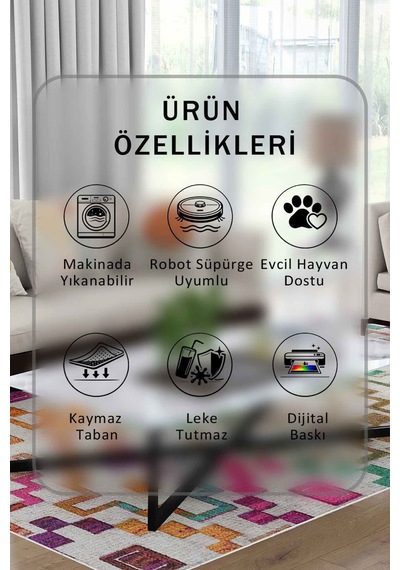 Yıkanabilir Kaymaz Taban Dijital Baskılı Halı Ve Yolluk Leke Tutmaz Salon & Mutfak Halısı - 0632 Krem