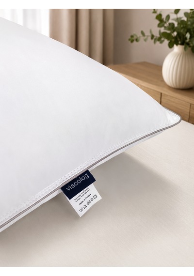 Viscolog Otel Konforu Rahat Mikrojel Yastık %100 Pamuk Kumaş 900 Gr Dolgu Hipoalerjenik Nefes Alan 50x70 Cm Tela Çantalı Beyaz
