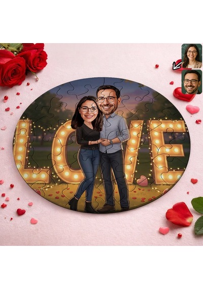Bk Gift Kişiye Özel Sevgili Karikatürlü Yuvarlak Puzzle 20x20cm -13, Sevgililer Günü Hediyesi, Sevgiliye Hediye Kobitmeyencom36166 Bk Gift