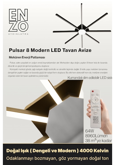 Pulsar Modern Led Tavan Avize - Aşağı Işık Kumandalı Dim Edilebilir Doğal Işık