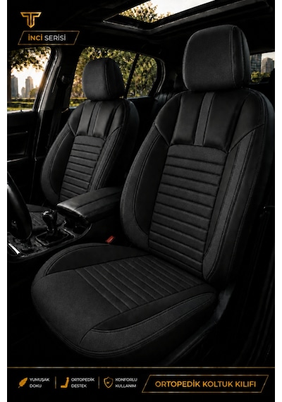 Opel Astra H 2004-2013 Uyumlu İnci Serisi Tay Tüyü Siyah Premium Koltuk Kılıfı