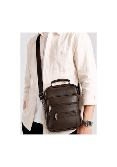 Levano Leather Hakiki Deri Büyük Boy Erkek Çapraz Omuz Çantası Çok Bölmeli Deri Postacı Çanta Kahverengi