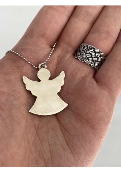 Melek Figürlü Çelik Kolye 35,5x28 Mm 1 Adet Beyaz