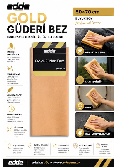 Edde Araba Araç Oto Gold Güderi Bez 50 70 Cm Oto Detailing