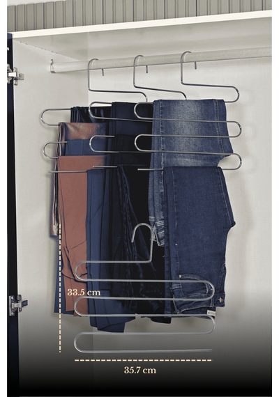 10'lu Parlak Silver 5 Katlı Pantolon Askılığı Dolap İçi Elbise Şal Eşarp Askılık Paslanmaz Metal Gümüş