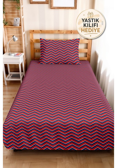 Kırmızı Mavi Zigzag Geometrik Genç Odası Tek Kişilik Pike Takımı - Çizgili 160x220 Cm Yatak Örtüsü Gölge Yaprak Harmonu