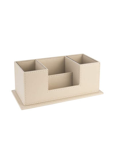 Masaüstü Deri Organizer Kalemlik 4 Gözlü Desktop Organizer Rainbow Vegan 10x12x25 Cm. Bej