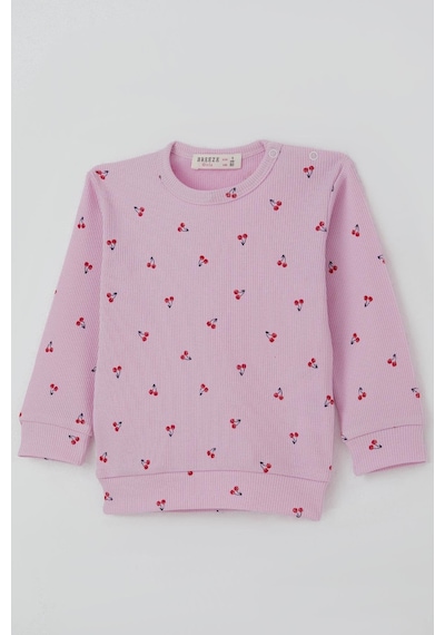 Breeze Kız Bebek Pijama Takımı Omuzdan Patlı Kiraz Desenli 4 Ay-1 Yaş, Pembe Pembe