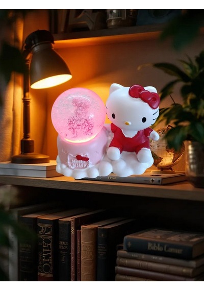 Kırmızı Renk Hello Kitty Figürlü 9cmx8cm Ebat Pilli Işıklı Dekoratif Kar Küre 9cmx8cm