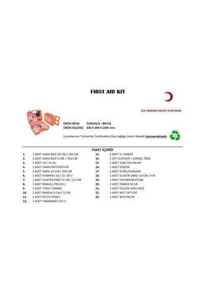 Büyük Boy İlk Yardım Seti First Aid Kit 5570