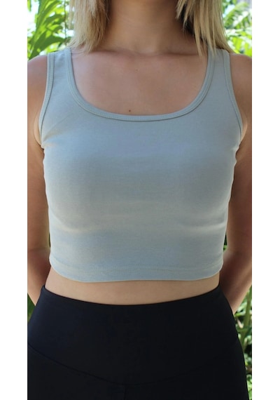 Afri Kadın Gri Basic Ribana Atlet Crop Likralı Spor Üst Gri