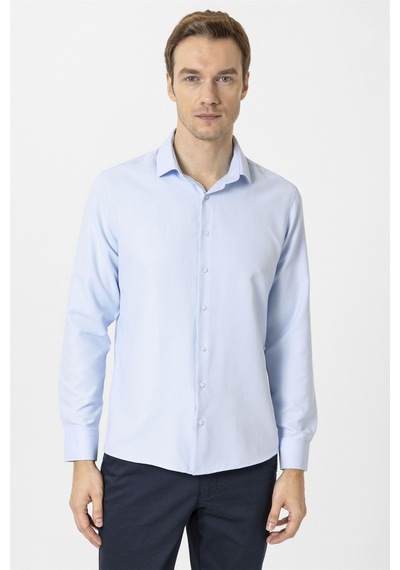 Süvari Buz Mavi Slim Fit Desenli Klasik Yaka Gömlek