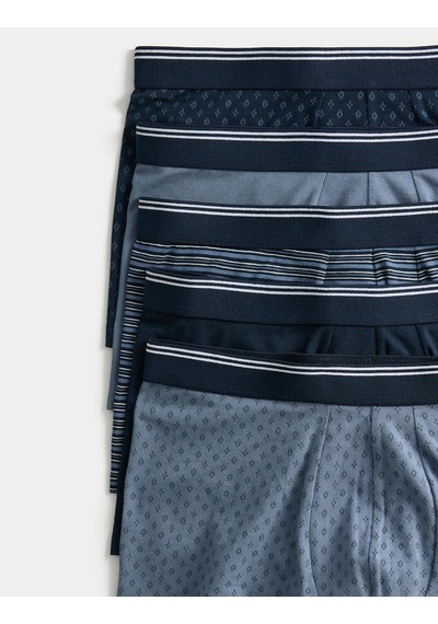 Marks & Spencer 5’li Pamuklu Geometrik Boxer T14004913S Mavi Mix