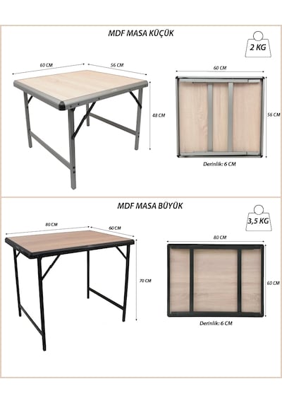 Campout Mdf Katlanır Kamp Masası Küçük Krem