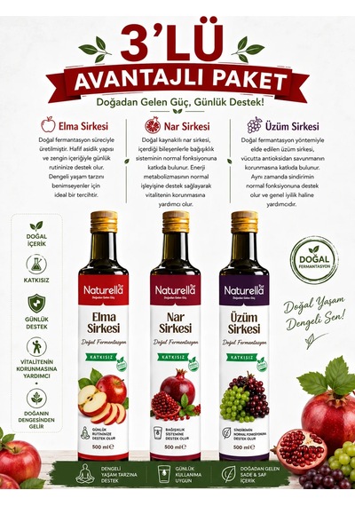 Naturella Nar , Üzüm & Elma Sirke Seti 3 X 500 Ml