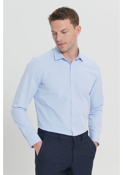 AC&Co / Altınyıldız Classics Erkek Acık Mavı Slim Fit Dar Kesim Klasik Yaka Pamuklu Armürlü Gömlek Acık Mavı Açık Mavi