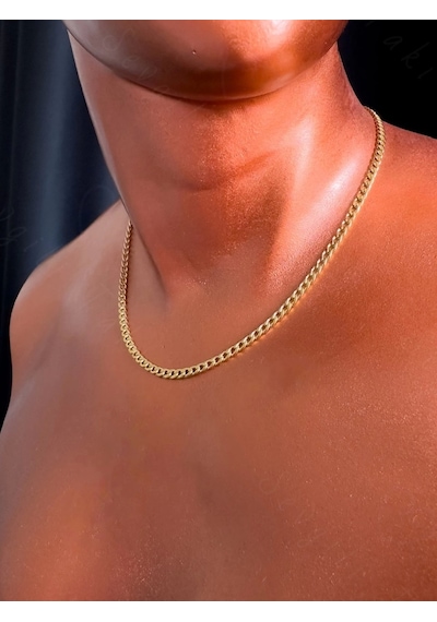 İnce Düz Zincir Gold Choker Çelik Kolye Choker Serisi Altın