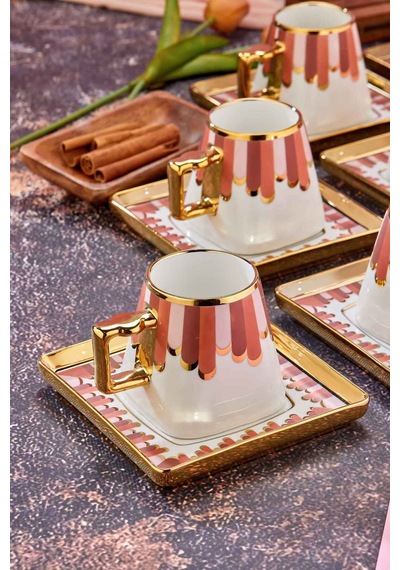 Cooker Valera Gold Yaldızlı 6 Kişilik 220 Ml Porselen Çay Ve Kahve Fincan Takımı Ckr3462 Kırmızı