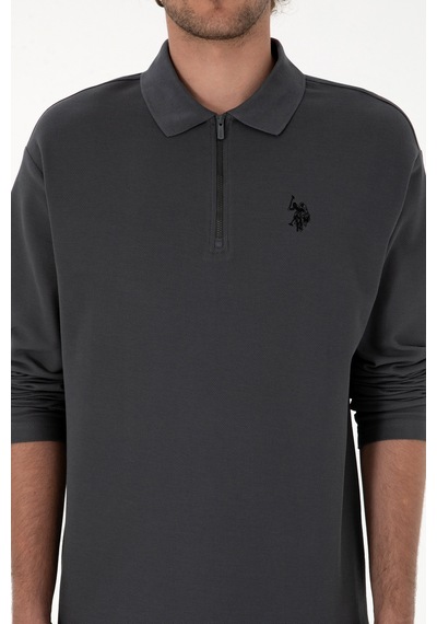 U.S. Polo Assn. Erkek Comfort Fit Yarım Fermuarlı Antrasit Sweatshirt 50313754-VR006